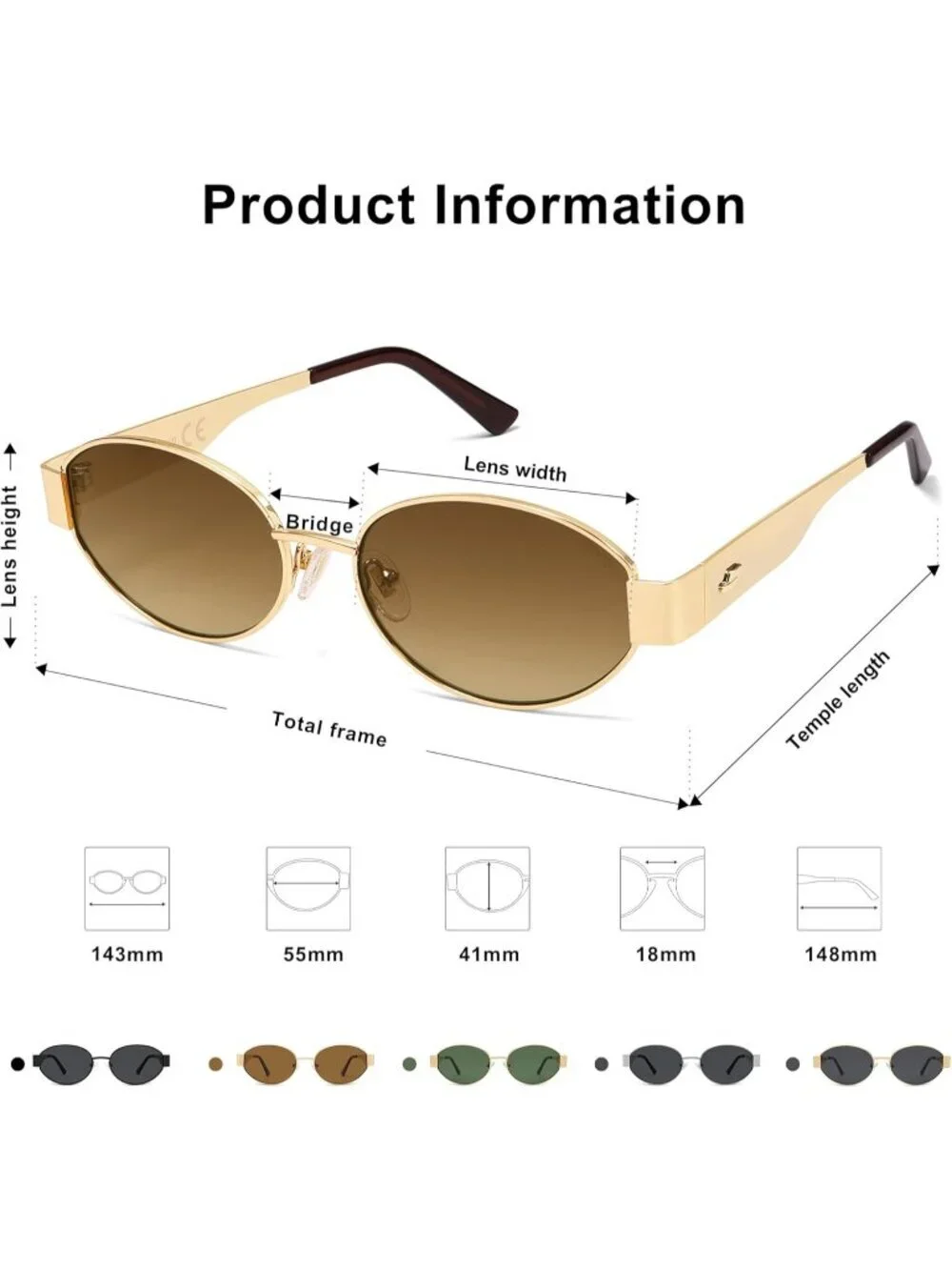 Women's Shiny Gold Gradient Brown Oval Trendy Shades UV400 Protection Sunglasses